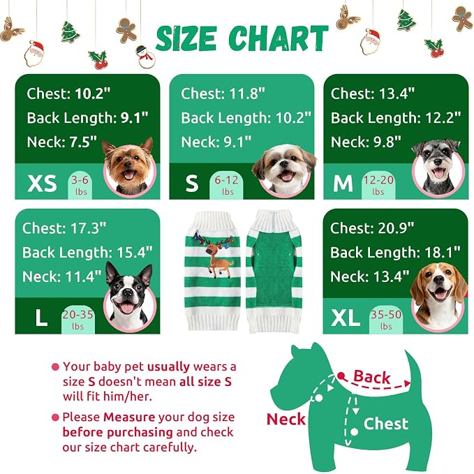 Christmas Dog Sweaters Xmas Pet Outfits Striped Elk Costume Holiday Clothes - Image 4