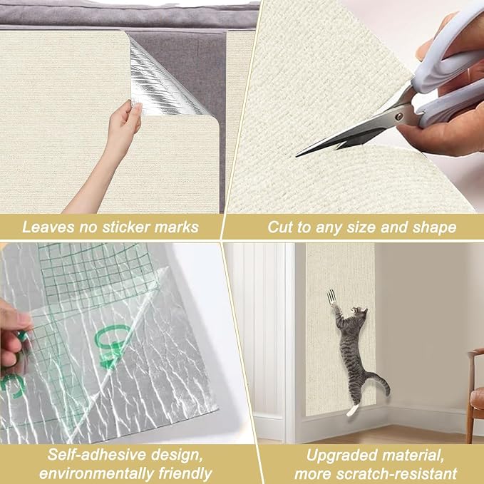 Cat Scratching Mat, 118.5"x15.9" Trimmable Self-Adhesive Cat Scratch Carpet - Image 6