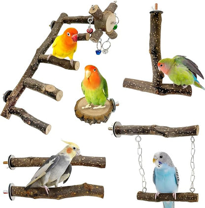 BNOSDM Natural Wood Bird Ladder Perch 6Pcs Parrot Stand Branches Climbing by BNOSDM