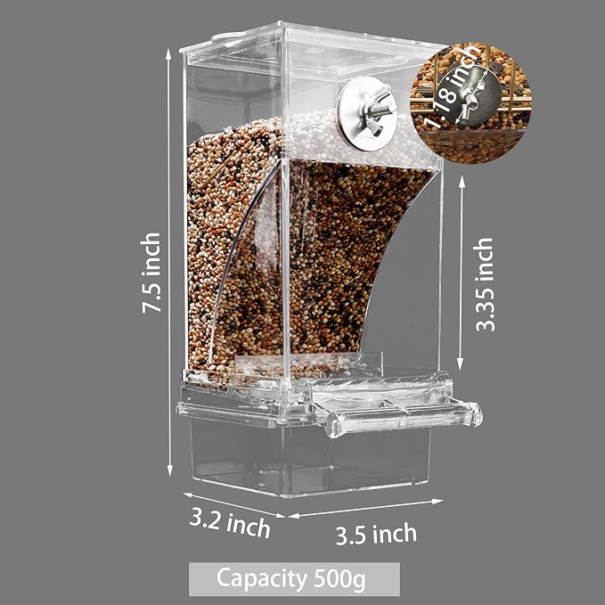 No Mess Bird Feeder for Cage, Automatic No-Spill Transparent Parrot Feeder - Image 2
