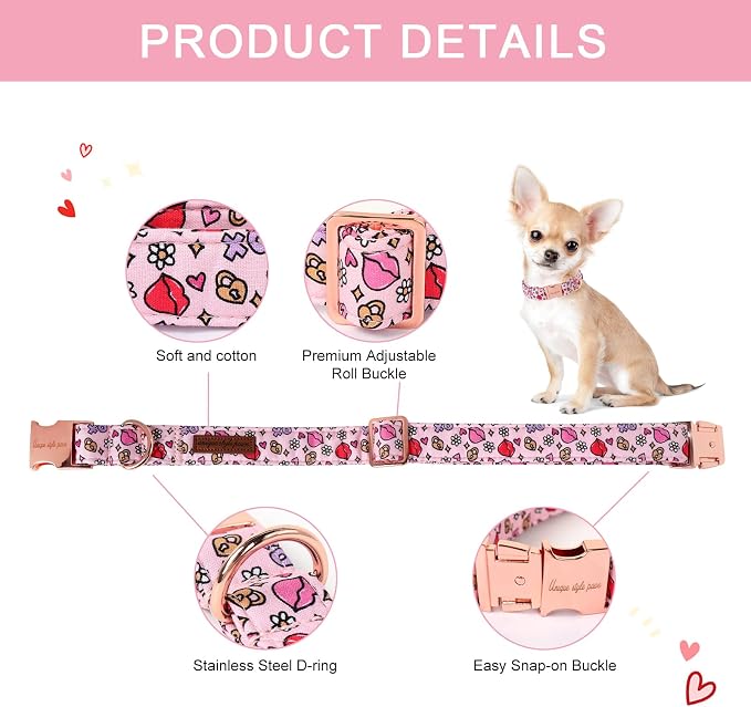 Unique style paws Valentine's Dog Collar Metal Buckle Puppy Collar XO Red Lips - Image 2