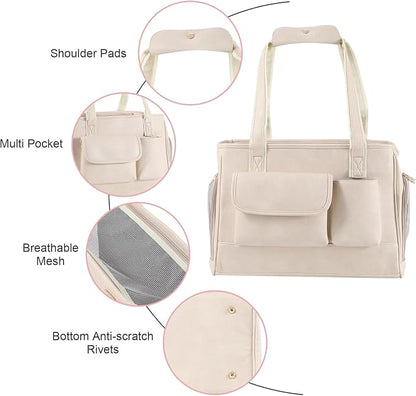 Dog Carrier Purse, Fashion Leather Pet Carrier Bag, Airline Approved Soft Sided - Image 5