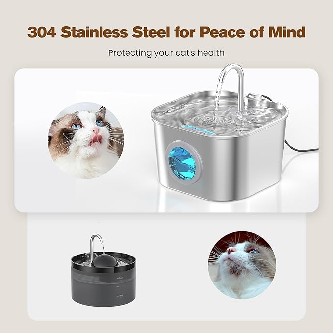 Cat Water Fountain with 8 Filters + 5 Sponges, Small Pet Waterer Dispenser - Image 2