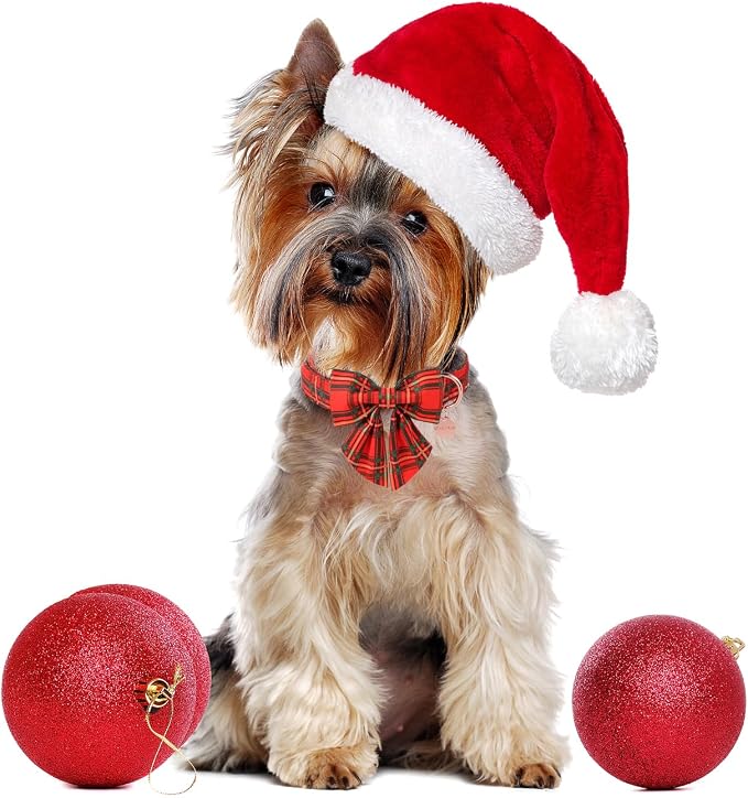 Christmas Dog Collar with Bow Tie, Cotton Christmas Plaid Collar - Image 4