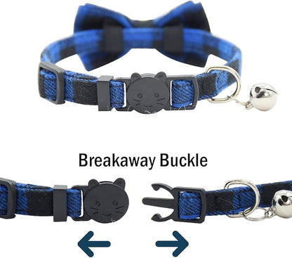 Cat Collar Breakaway with Bell and Bow Tie, Plaid Design Adjustable Safety - Image 4