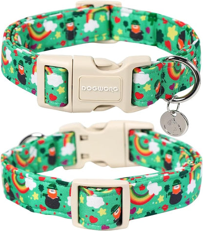 DOGWONG St. Patrick's Day Dog Collar, Lucky Clover Shamrock Green, Soft Durable - Image 2