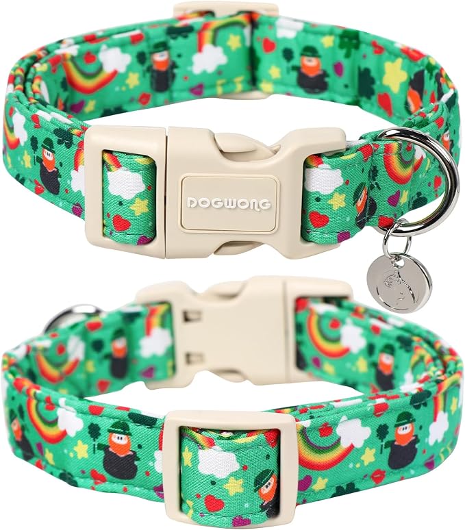 DOGWONG St. Patrick's Day Dog Collar, Lucky Clover Shamrock Green, Soft Durable - Image 2