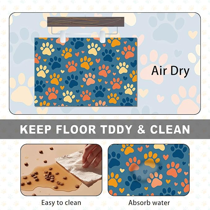 Colorful Dog Paw Print Pet Feeding Mat Spill-Proof Pets Food Mat - Image 6