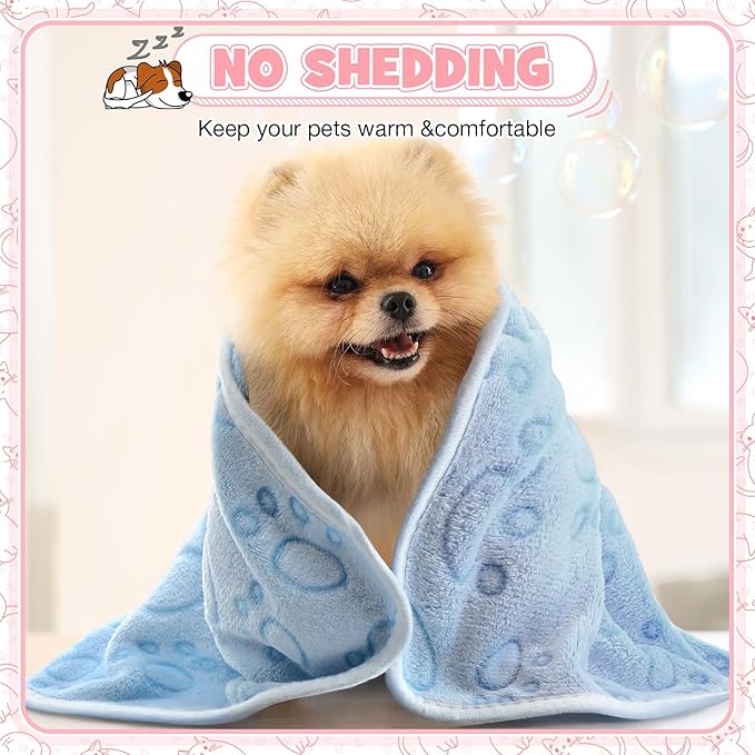 Tegeme 12 Pcs Pet Blankets Soft Fluffy Fleece Dog Cat Warm Paw Print Pattern - Image 6