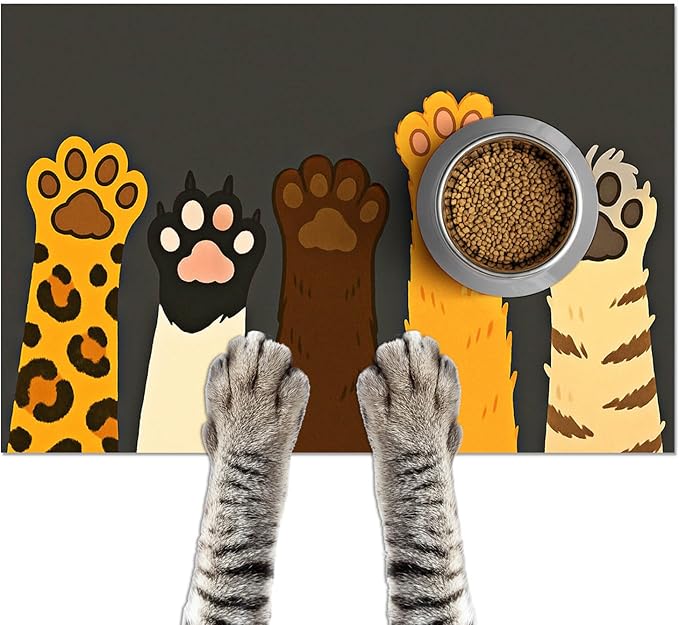 Cute Animal Paw Print Cat Food Mat Easy Clean Fast Dry Pet Feeding Mat by HOMETITUTE