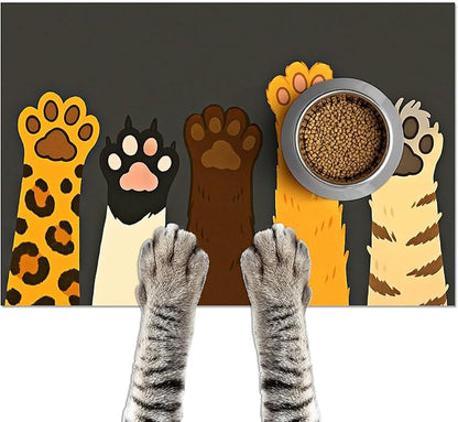 Cute Animal Paw Print Cat Food Mat Easy Clean Fast Dry Pet Feeding Mat by HOMETITUTE