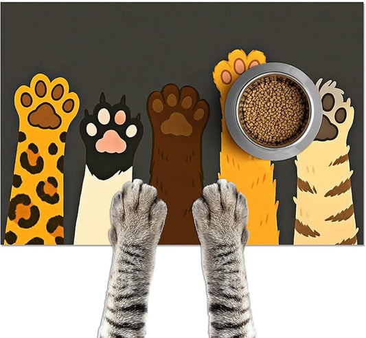 Cute Animal Paw Print Cat Food Mat Easy Clean Fast Dry Pet Feeding Mat by HOMETITUTE
