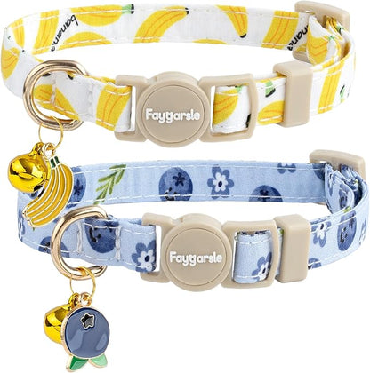 Faygarsle 2 Pack Blueberry Banana Pattern Cat Collars Breakaway Safety Collar by Faygarsle