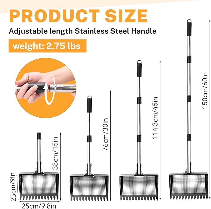 9.8×9.1in Chicken Poop Scooper, Chicken Coop Rake, Adjustable Length/Angle Coop - Image 3