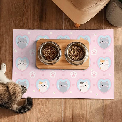 Cat Feeding Mat 24x16 inch Pink Heart Kitten Print Pet Bowl Placemat Non Slip - Image 5