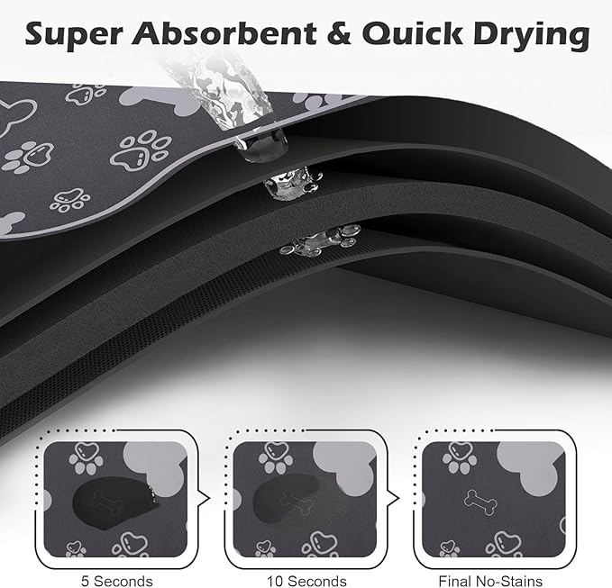 Dog Cat Food Mat, Rapid Absorbent Pet Feeding Mat, Bone Shaped Dog Placemat - Image 2