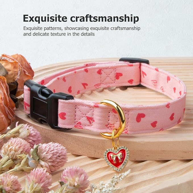 Cotton Handmade Dog Collar Cute and Distinctive Patterns Pink Heart - Image 5