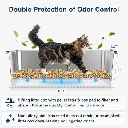 19.6''x13.7''x6'' Suzzipaws Stainless Steel Litter Box, Open Top Sifting Litter - Image 4