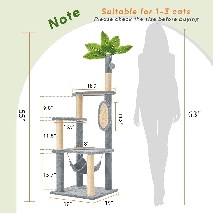 Cat Tree for Indoor Cats, 55 Inch Cat Tower - Image 6