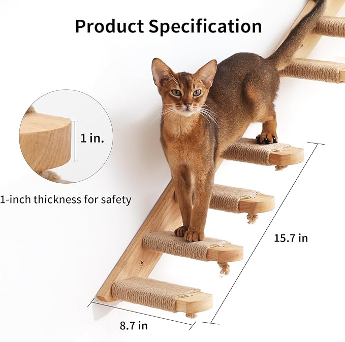 FUKUMARU Cat Climbing Shelf Wall Mounted, Four Step Cat Stairway - Image 2