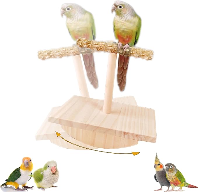 Natural Wood Bird Perch Stand Training, Quaker Parrot Toys, Intelligence Puzzle by Jevnd