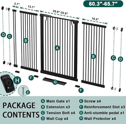 Fairy Baby 40.5" Extra Tall Baby Gate Pressure Mounted, 60.3"-65.7" Extra Wide - Image 2
