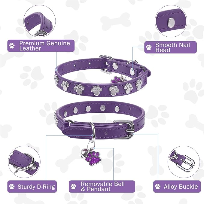SCENEREAL Cat Collar with Bells, Leather Cat Collars with Paw Studded, - Image 4