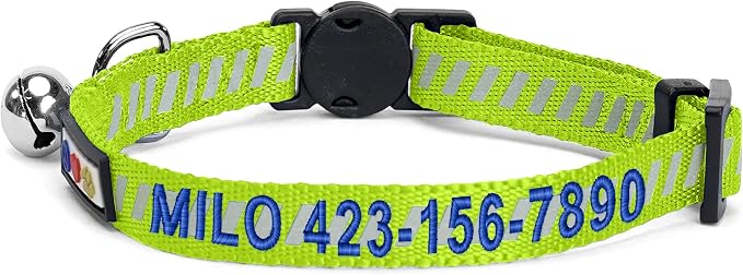 Pawtitas Personalized Green Reflective Cat Collar – Adjustable Custom Collar - Image 2