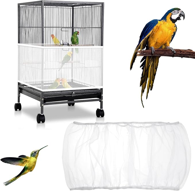 Adjustable Bird Cage Cover, 41-67‘’Bird Cage Seed Catcher Guard White Soft Airy by Unknown