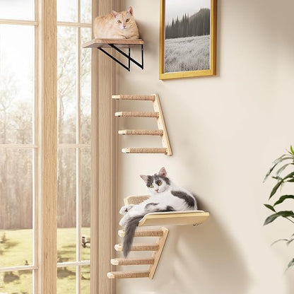 Cat Wall Shelves Set with Sisal Cats Stairs, 4 Piece Wooden Climbing Furniture - Image 6