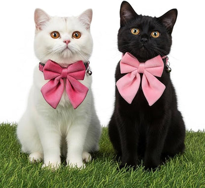 2 Pcs Pink Cat Collar with Bow Bells Breakaway Cat Bowtie Collar with Bell - Image 3
