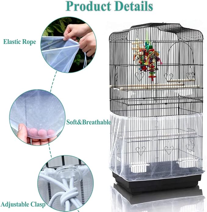 ASOCEA Bird Cage Seed Cather, Universal Adjustable Birdcage Cover Skirt Nylon - Image 3