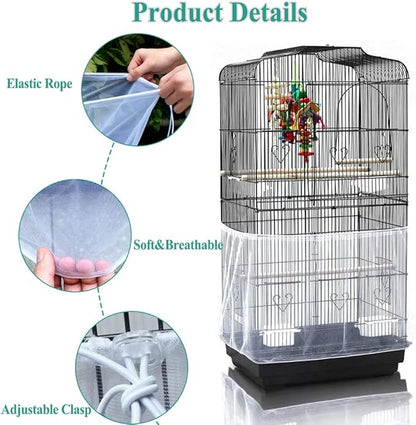 ASOCEA Bird Cage Seed Cather, Universal Adjustable Birdcage Cover Skirt Nylon - Image 3