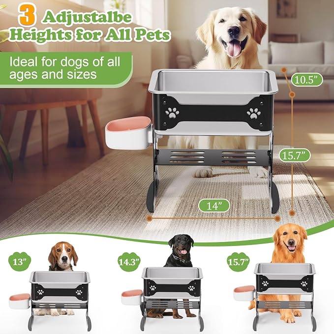3 Gallon Elevated Large Dog Water Bowl, 3 Height Adjustable Stainless Steel - Image 2