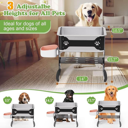 3 Gallon Elevated Large Dog Water Bowl, 3 Height Adjustable Stainless Steel - Image 2