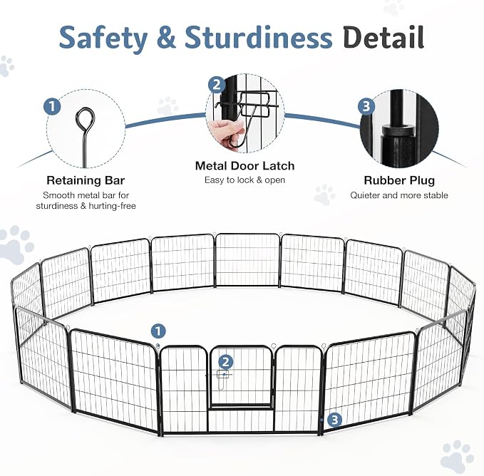 DUMOS Dog Playpen Indoor, Metal 32 Inch 16 Panels Foldable Pet Fence - Image 7