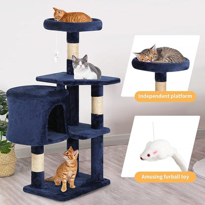 BestPet | 36" Cat Tree Tower | Navy Blue | Sturdy Multi-Level Cat Tree - Image 4