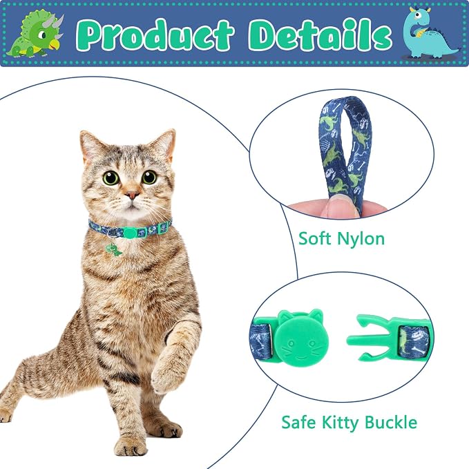 Breakaway Cat Collars with Bell & Cute Pendants, 3 Pack Safety Buckle Kitten - Image 4