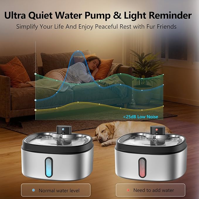 Wireless Cat/Dog Water Fountain 7L/236oz/1.8Gal, DRLWXYSJ Stainless Steel - Image 4