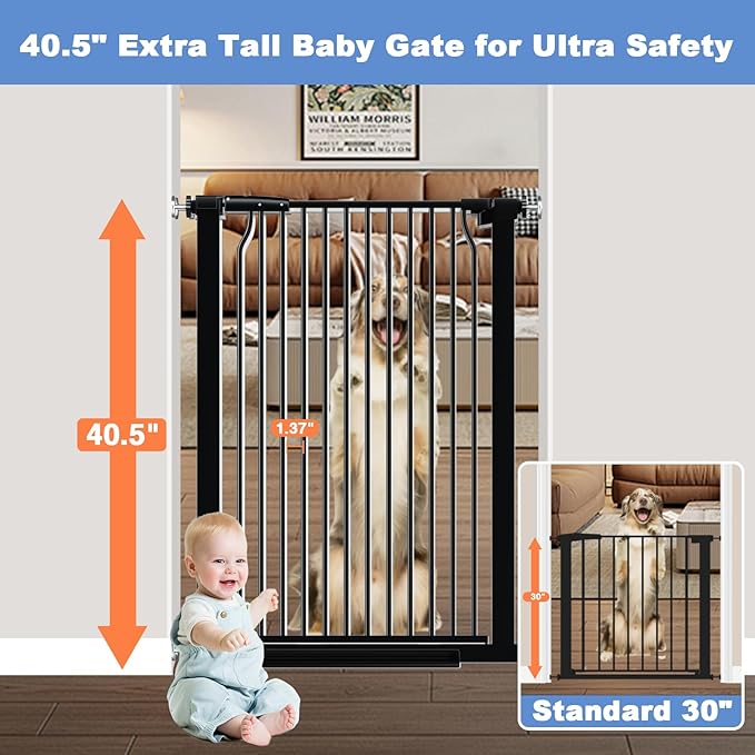 65.7"-72.2" Extra Wide Baby Gate, 40.5" Tall Dog Gate Indoor, Walk Through Pet - Image 2