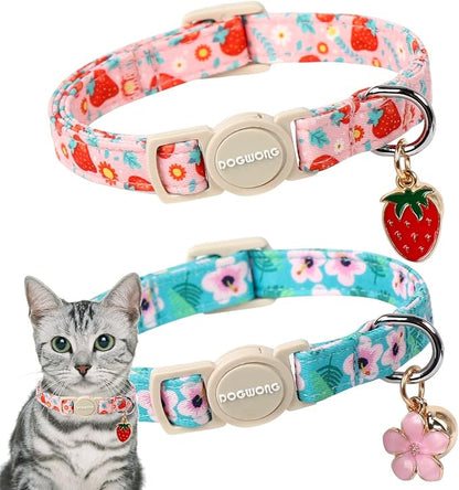 Cat Collar, 2 Pack Pink Flower Cat Collars Breakaway by DOGWONG