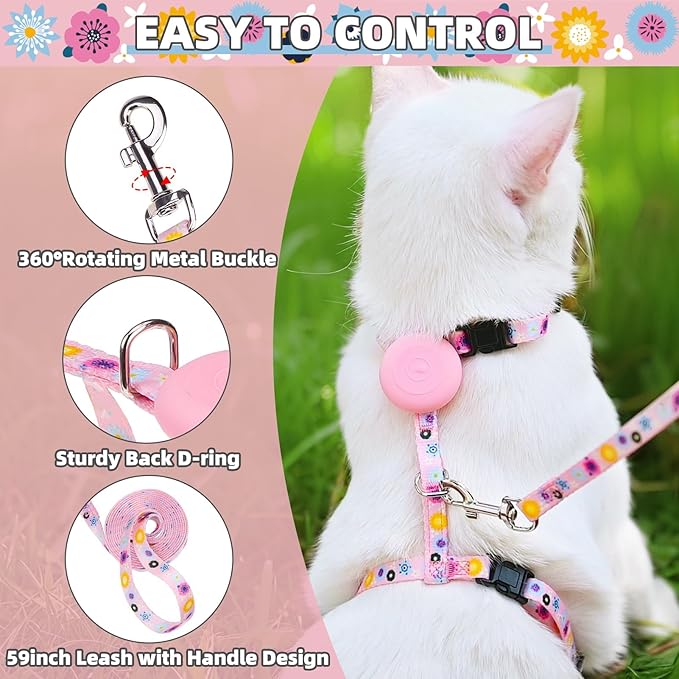 PUPTECK Adjustable Cat Harness and Leash Set Escape Proof Kitten Strap Collar - Image 4