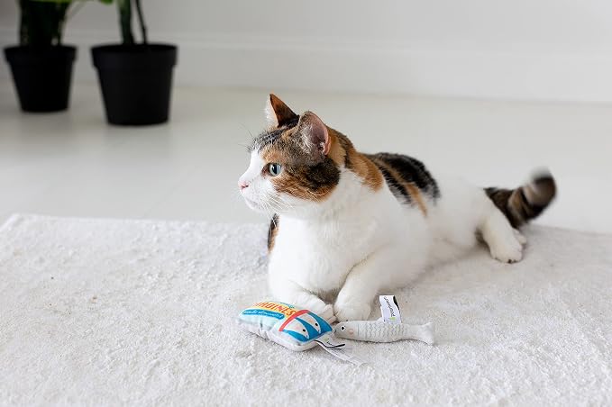 Pearhead Pet Sardines and Fish Plush and Crinkle Cat Toy Set, Includes Catnip - Image 2