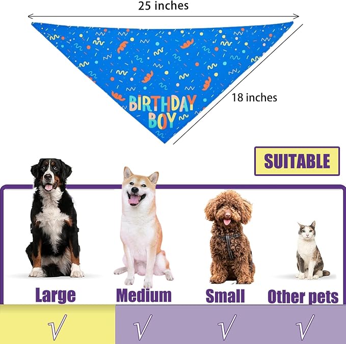 Birthday Boy Dog Bandana, Printed Dog Bandana Pet Scarf Dog Birthday Party - Image 5