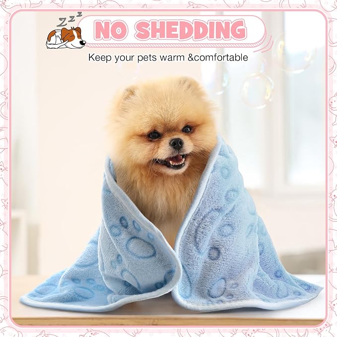 Tegeme 12 Pcs Pet Blankets Soft Fluffy Fleece Dog Cat Warm Paw Print Pattern - Image 6