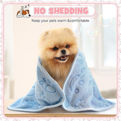 Tegeme 12 Pcs Pet Blankets Soft Fluffy Fleece Dog Cat Warm Paw Print Pattern - Image 6
