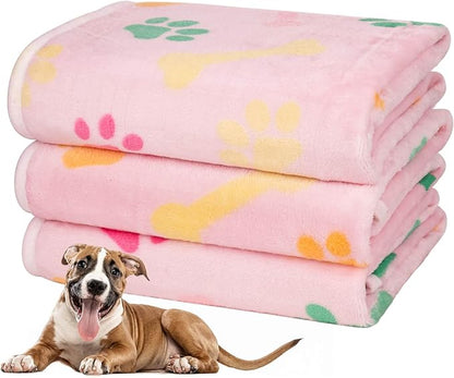 Dono 1 Pack 3 Dog Blankets for Small Dogs, Soft Fluffy Paw Print Pattern Fleece by Dono
