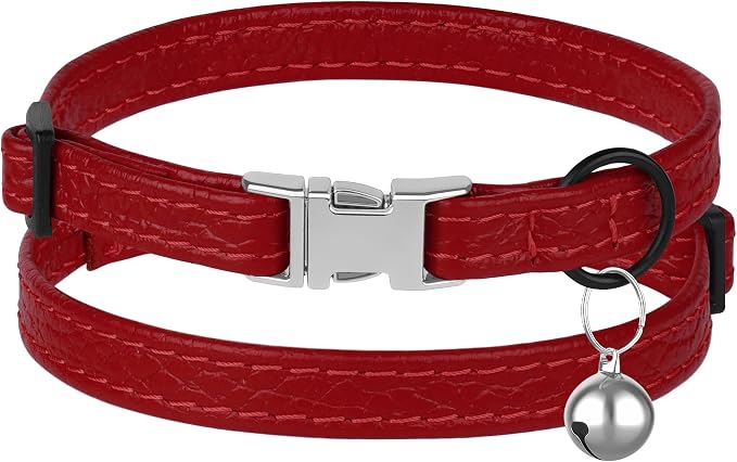 Leather Cat Collar with Buckle and Removable Bell - Image 2