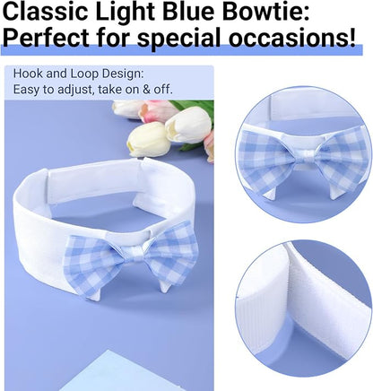Segarty Dog Bow Tie for Neck Girth 12.6-15.7in, Adjustable Light Blue Plaid - Image 3
