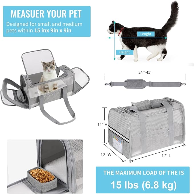 Soft Sided Cat Carrier for Small Cats Puppies up to 15 Lbs, Airline Approved - Image 2